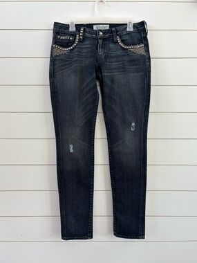 PRVCY Dark Blue Skinny Jeans with Studded Pocket Trim